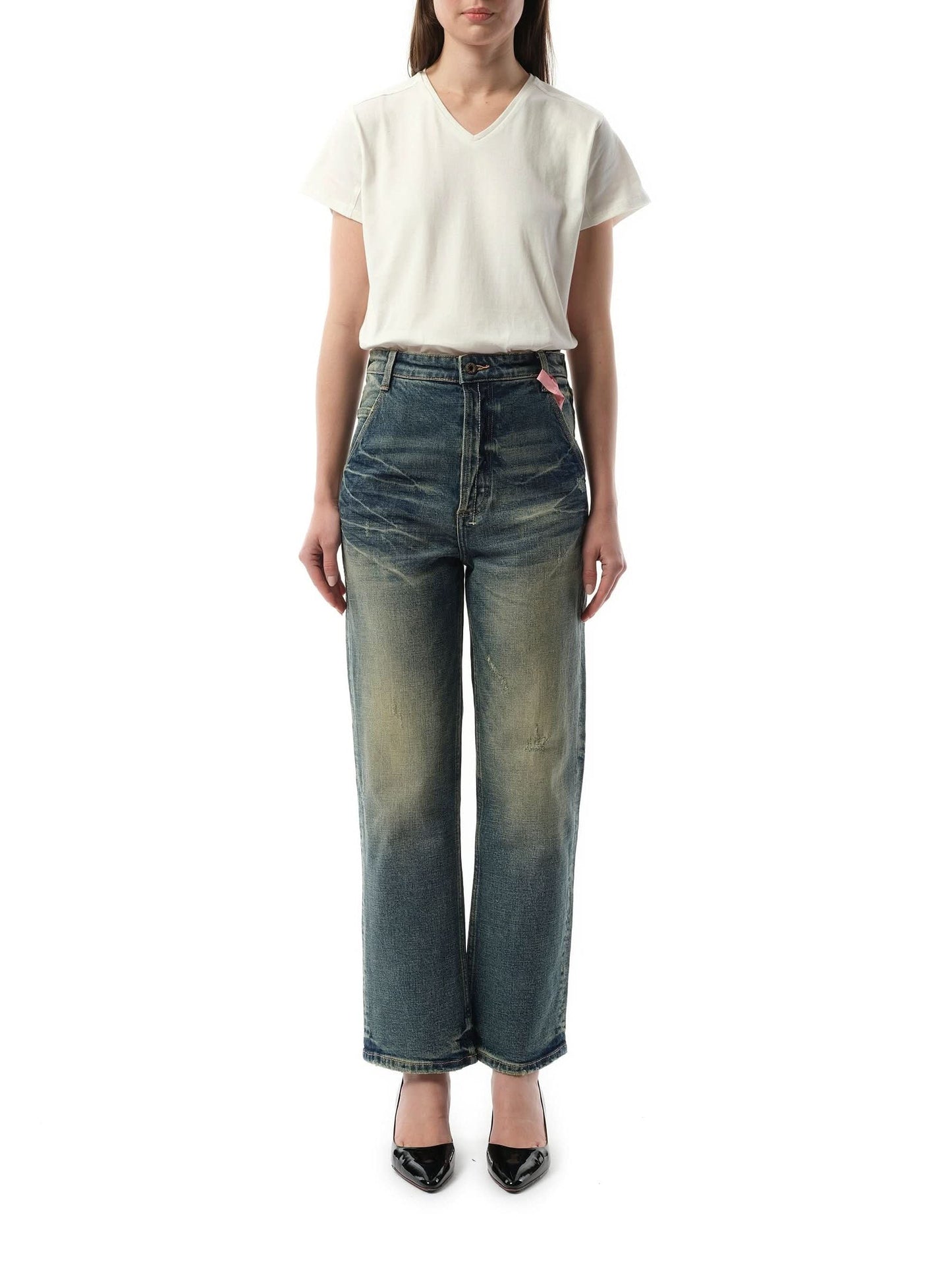 FAX COPY EXPRESS Vintage Washed Straight-Cut Jeans (Blue)