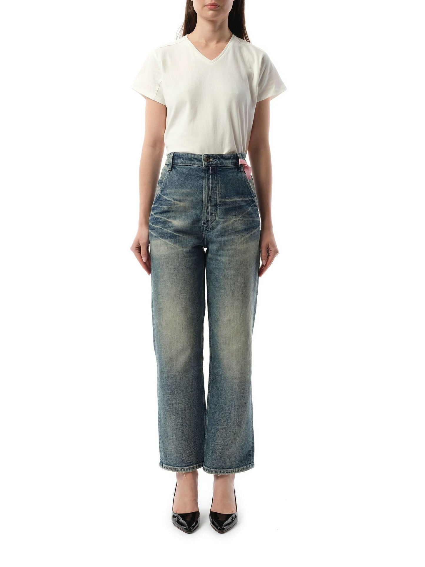 FAX COPY EXPRESS Washed Straight-Cut Jeans (Blue)