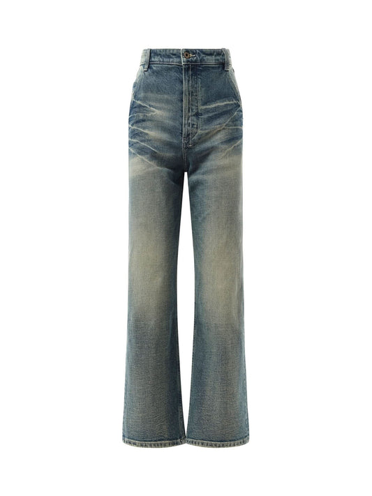 FAX COPY EXPRESS Washed Straight-Cut Jeans (Blue)