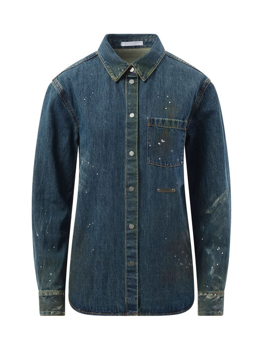 HELMUT LANG Women Painted Denim Shirt (Mid Indigo)