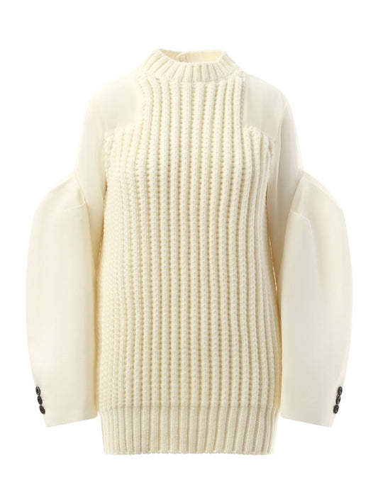 SACAI Silk Chiffon Mix Knit Dress (Off White)