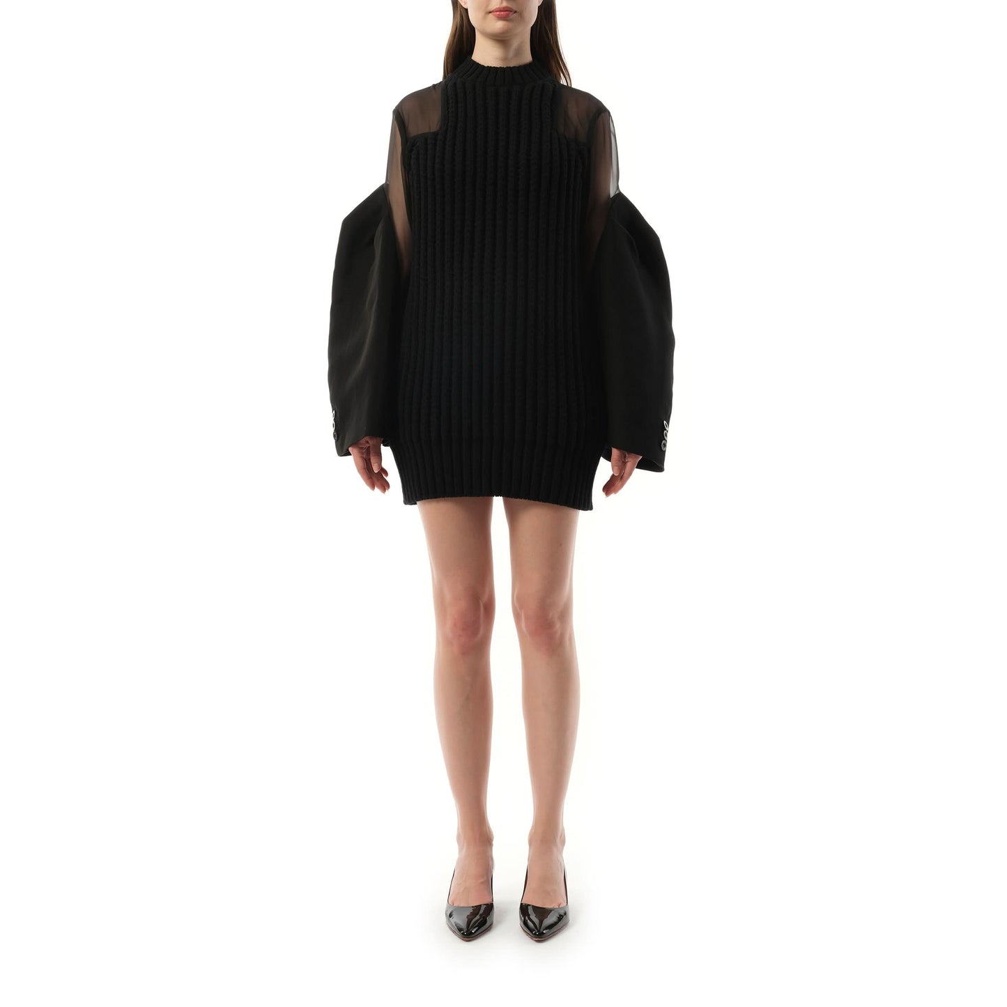 SACAI Silk Chiffon Mix Knit Dress (Black)