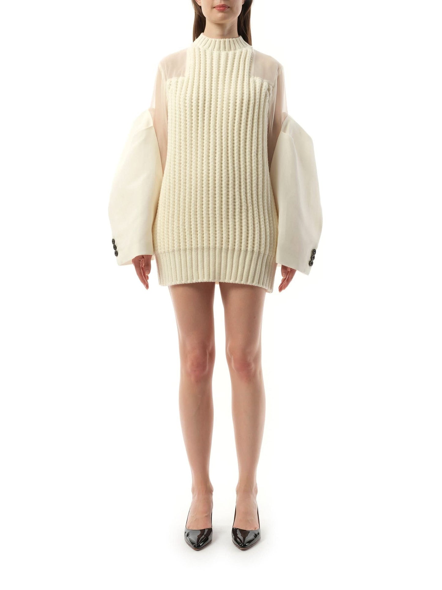 SACAI Silk Chiffon Mix Knit Dress (White)