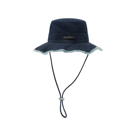 Image of Hats. Productname: JACQUEMUS Artichaut Frayed Expedition Hat in NAVY colour by brand - JACQUEMUS