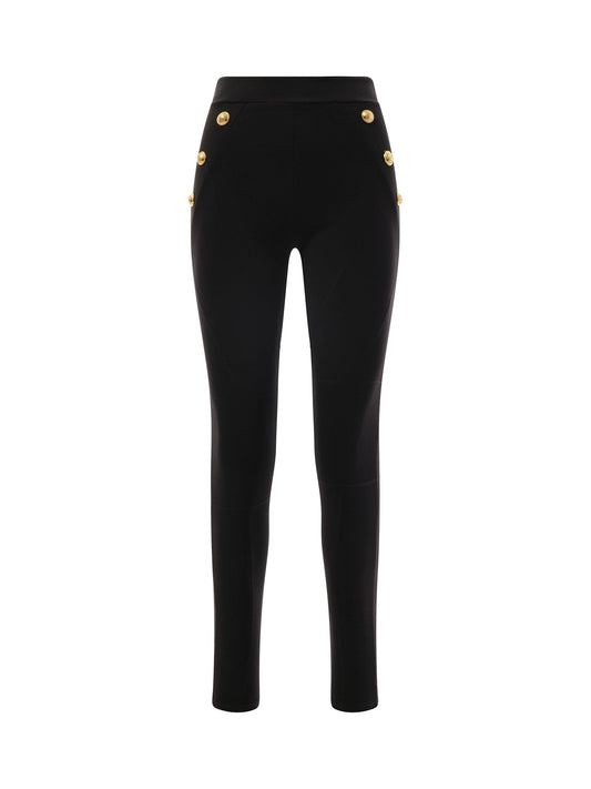 BALMAIN 6 Button Jersey Leggings (Black)