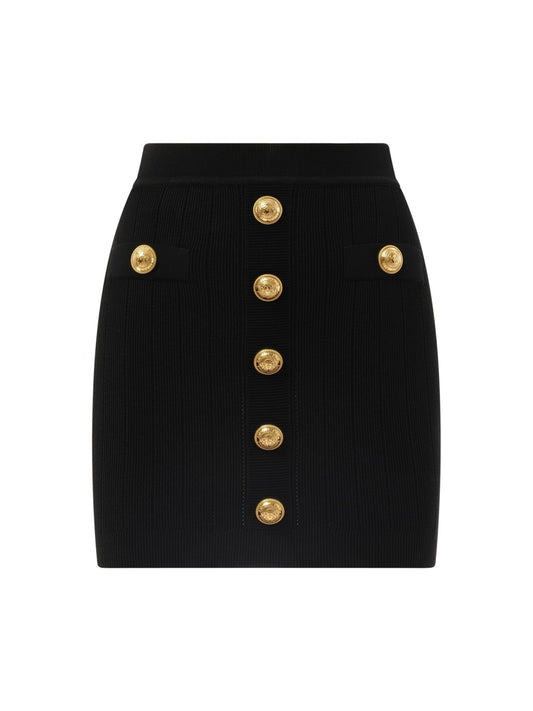 BALMAIN 2 Pockets Buttoned Knit Short Skirt (Black)