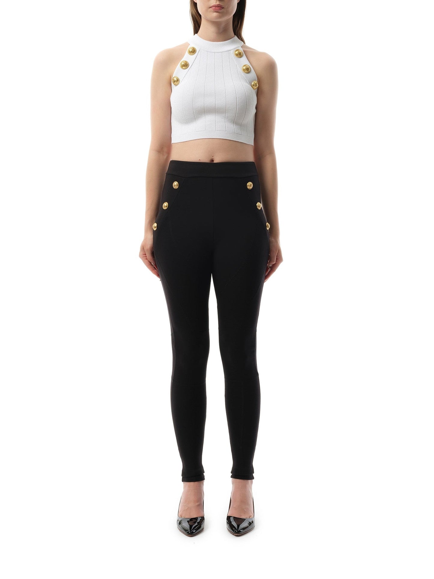 BALMAIN 6 Button Jersey Leggings (Black)