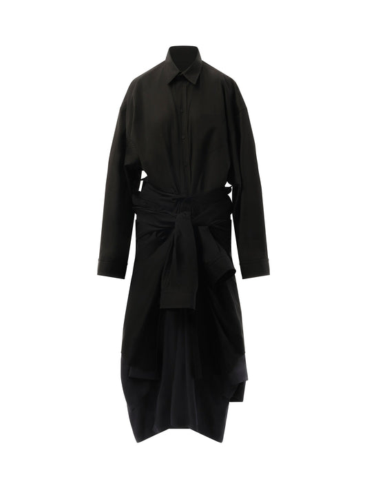 BALENCIAGA Patched Shirt Dress (Black)