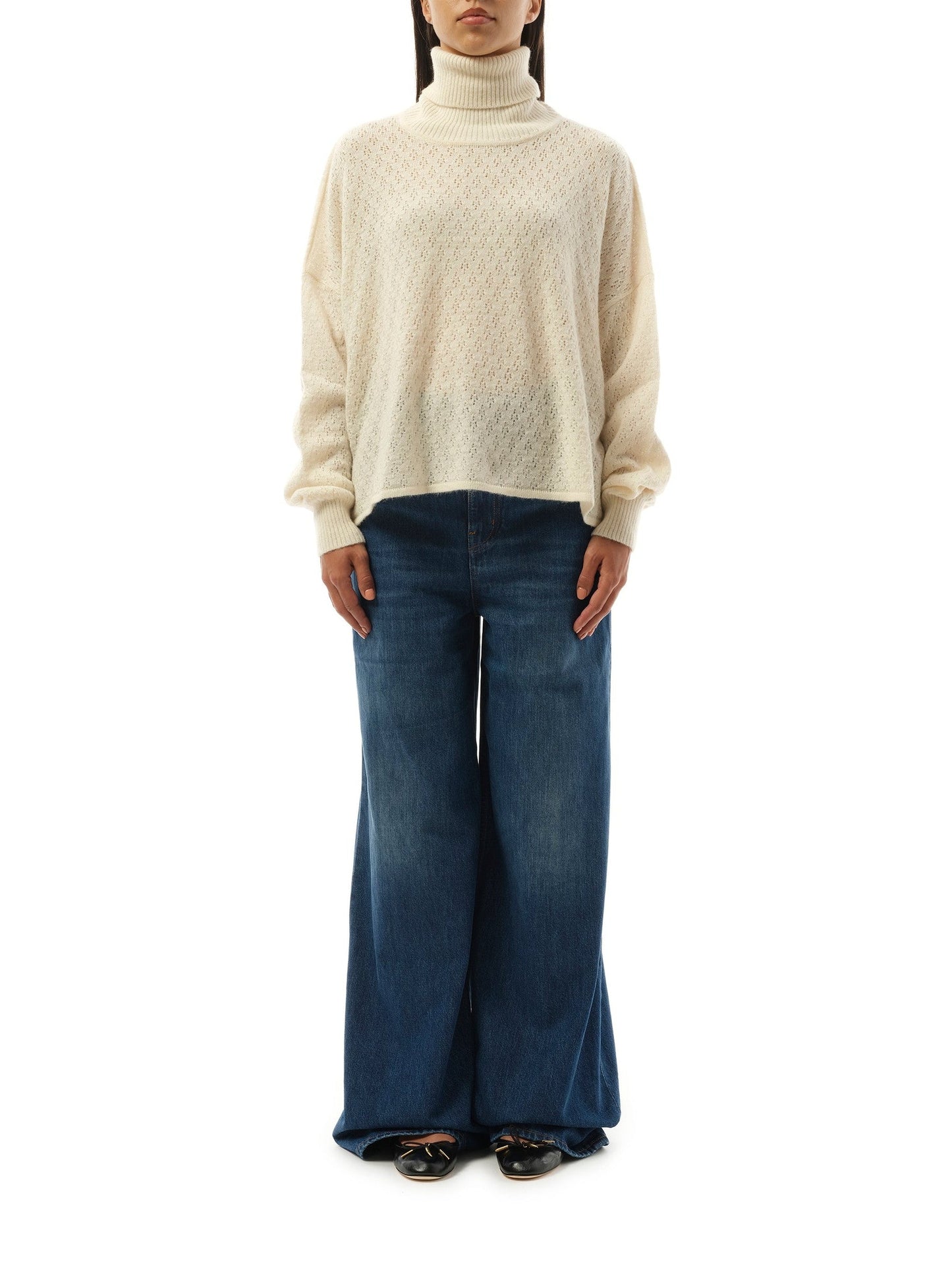 CHLOE Fluffy Pointelle Sweater (White)