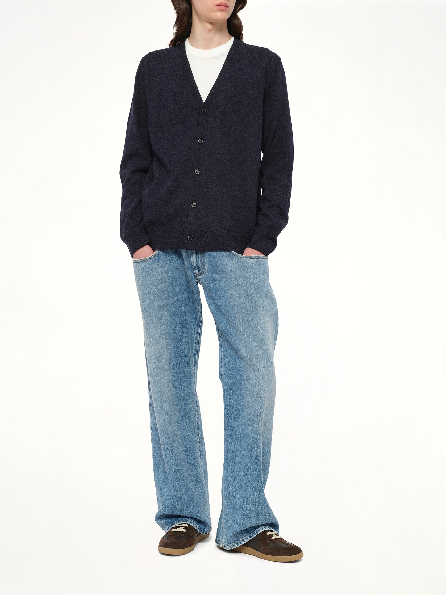 MAISON MARGIELA Gauge 12 Elbow Patch Cardigan (Navy)