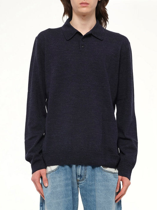 Image of Shirts. Product name - Gauge 14 Polo Shirt in Navy colour by brand - MAISON MARGIELA
