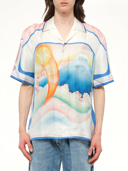 Image of a model wearing Tops. Productname: CASABLANCA Fuji Dream Shirt in MULTICOLOUR colour by brand - CASABLANCA