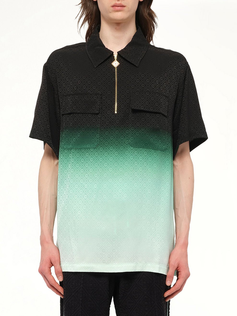 Image of a model wearing Tops. Productname: CASABLANCA Gradient Monogram Shirt in GREEN colour by brand - CASABLANCA