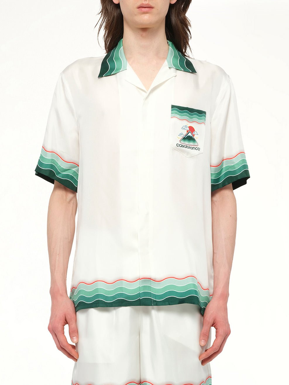 Image of a model wearing Tops. Productname: CASABLANCA Montagne Ondulee Shirt in MULTICOLOUR colour by brand - CASABLANCA