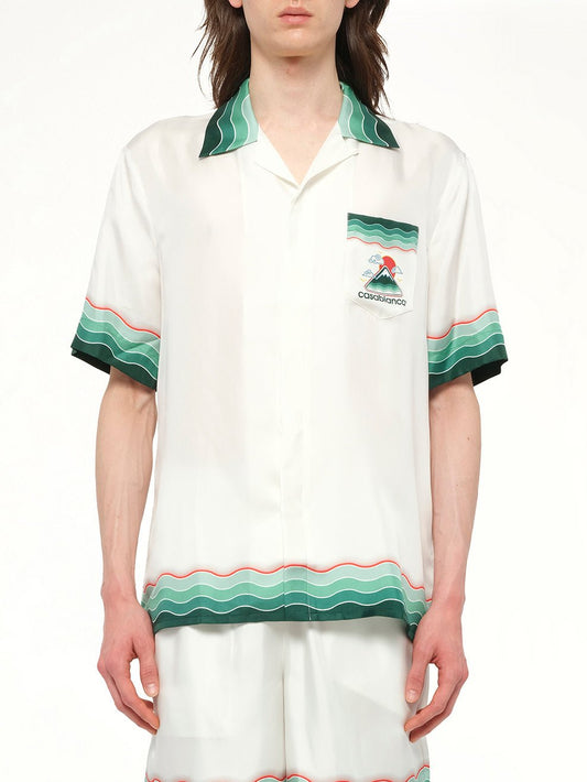 Image of a model wearing Tops. Productname: CASABLANCA Montagne Ondulee Shirt in MULTICOLOUR colour by brand - CASABLANCA