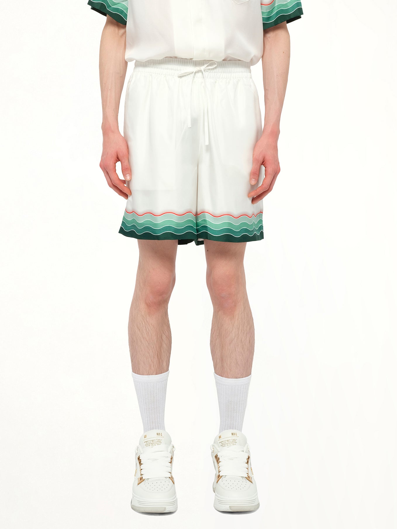 Image of a model wearing Shorts. Productname: CASABLANCA Montagne Ondulee Shorts in MULTICOLOUR colour by brand - CASABLANCA