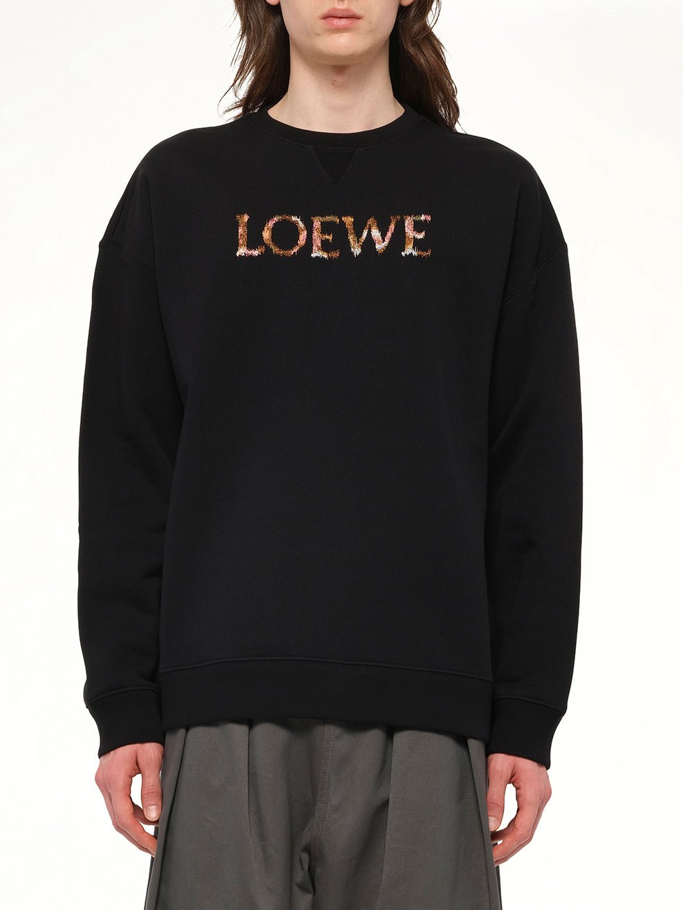 Image of a model wearing Outerwear. Product name - Regular Fit Sweatshirt in Black colour by brand - LOEWE