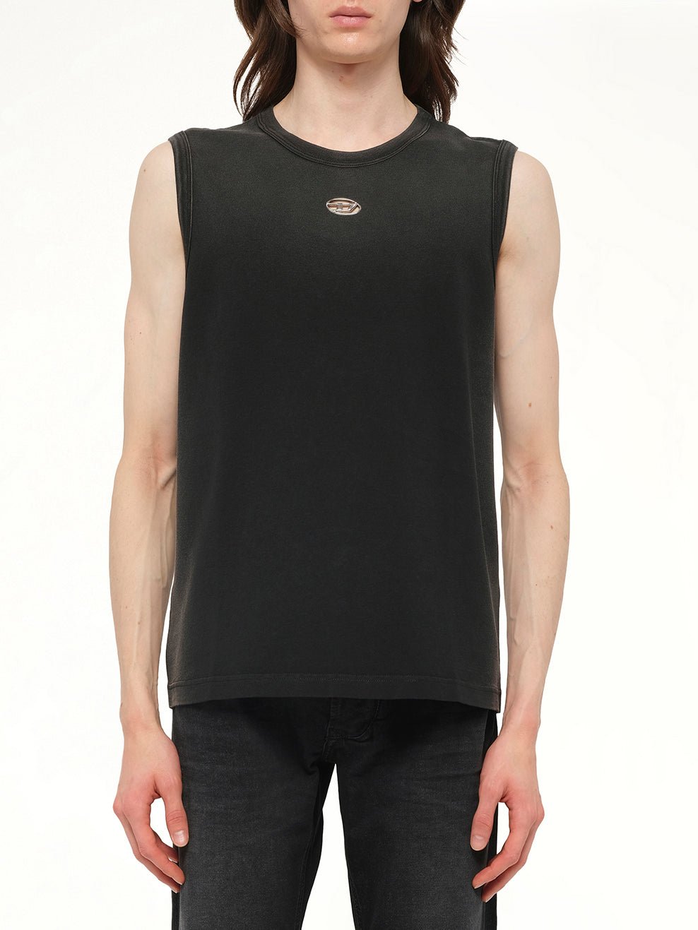 Image of a model wearing Tops. Productname: DIESEL T-BRICO-NEW Tank Top in Black colour by brand - DIESEL