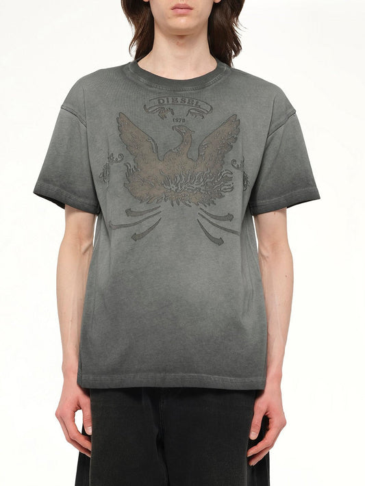 Image of a model wearing Tops. Productname: DIESEL T-NORM-T9 T-Shirt in Washed Grey colour by brand - DIESEL