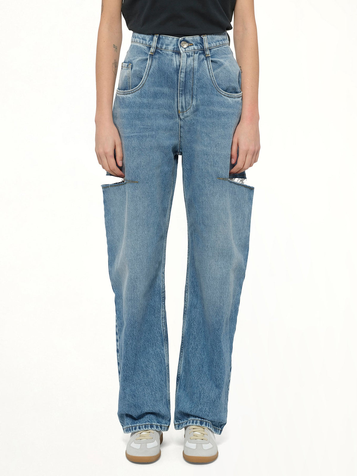 Image of Jeans. Product name - Slash Loose Fit Denim Jeans in Blue colour by brand - MAISON MARGIELA