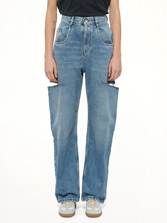 Image of Jeans. Product name - Slash Loose Fit Denim Jeans in Blue colour by brand - MAISON MARGIELA
