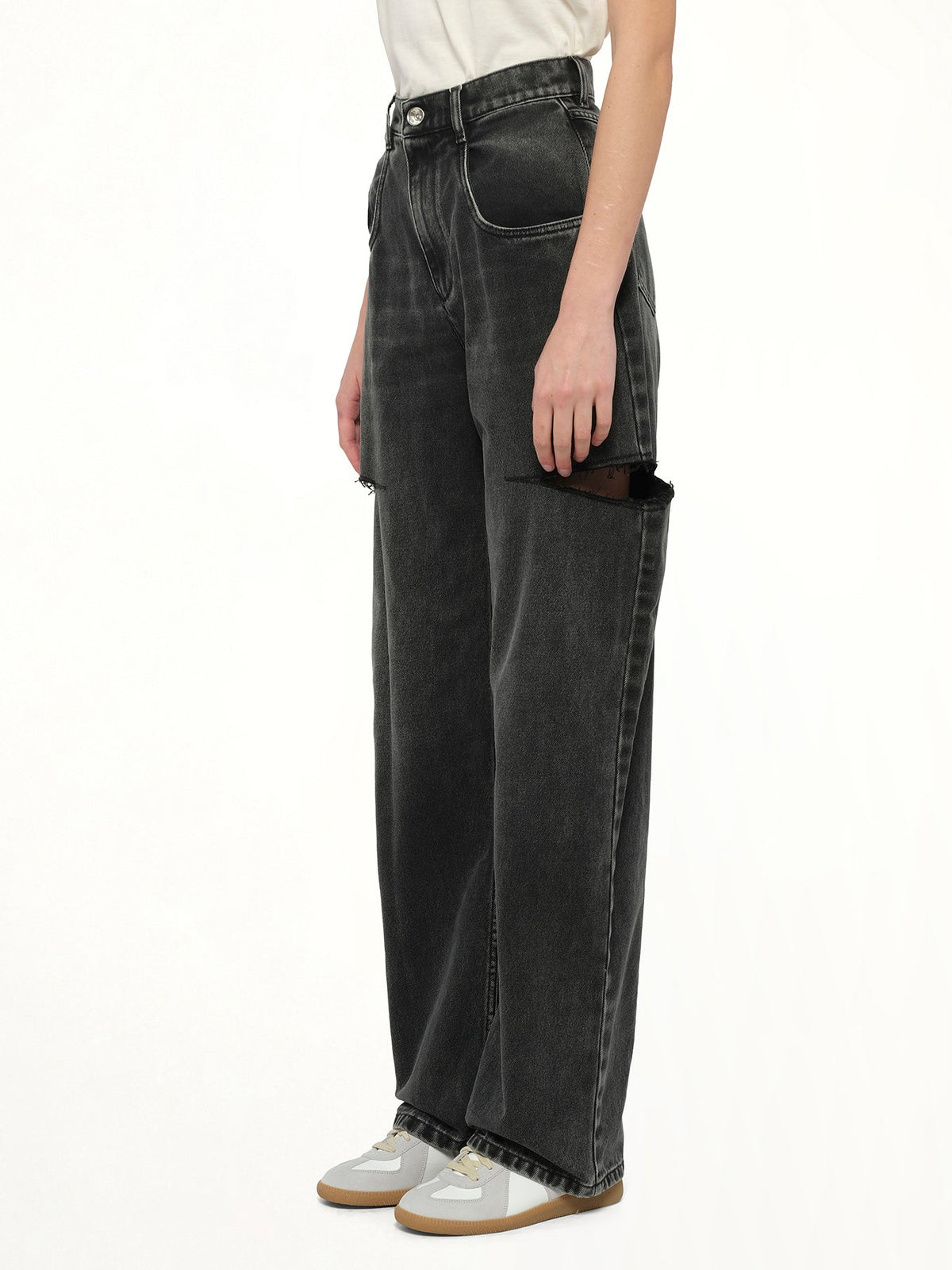 MAISON MARGIELA Slash Loose Fit Denim Jeans (Black)