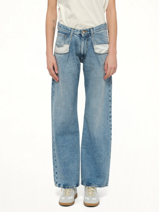 Image of Jeans. Product name - Straight Jeans with Contrasted Pockets in Blue colour by brand - MAISON MARGIELA