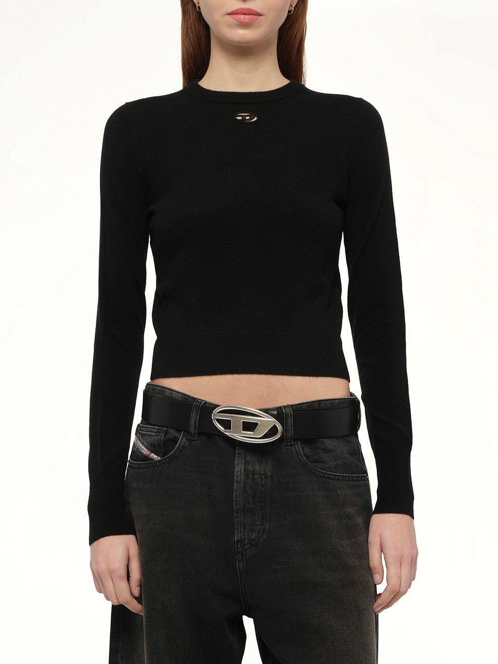 Image of a model wearing Outerwear. Productname: DIESEL M-Areesax Sweater In Black in Black colour by brand - DIESEL