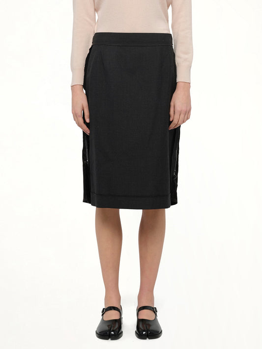 Image of a model wearing Skirts. Productname: MAISON MARGIELA Midi Skirt in CARBON MELANGE/BLACK colour by brand - MAISON MARGIELA
