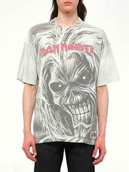 Image of a model wearing Tops. Productname: REPRESENT Iron Maiden Killers T-Shirt in FLAT WHITE colour by brand - REPRESENT