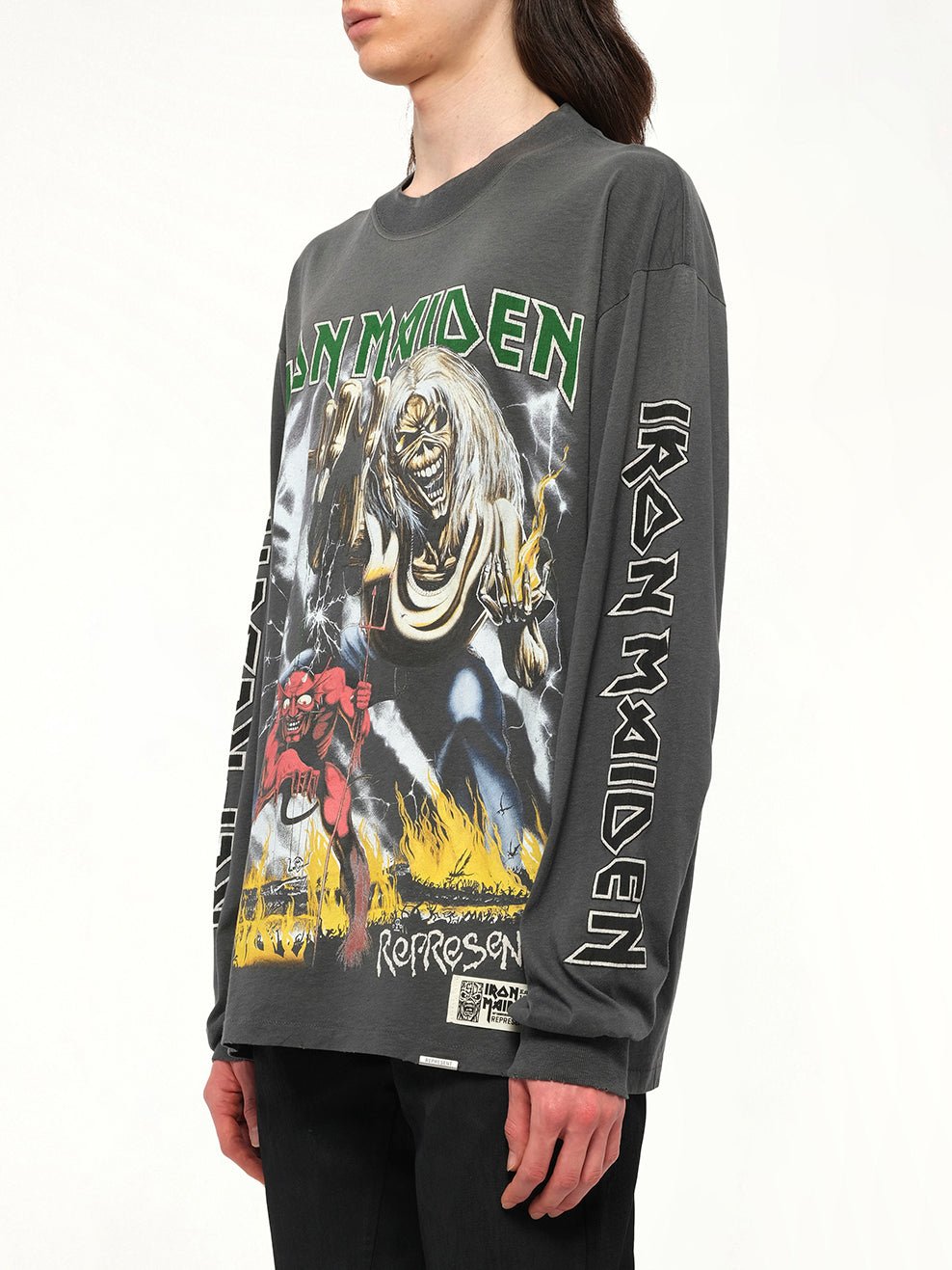 REPRESENT Iron Maiden Number of the Beast Long Sleeve T-Shirt (Sunfade Grey)