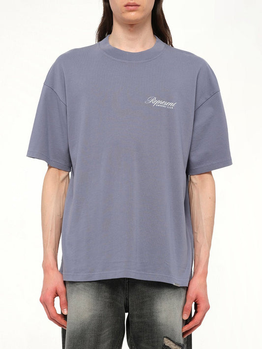 Image of T-Shirts. Product name - Represent Owners Club Script T-Shirt in Blue colour by brand - REPRESENT