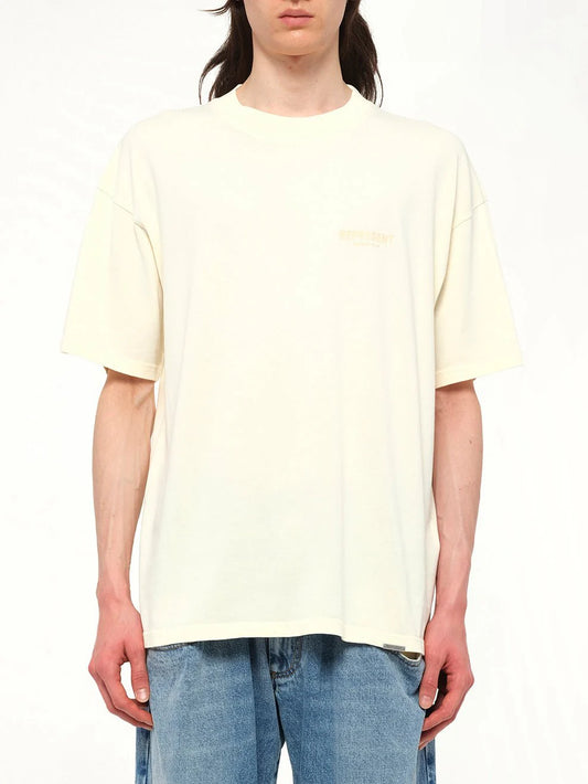 Image of T-Shirts. Product name - Represent Owners Club T-Shirt in Buttercream colour by brand - REPRESENT