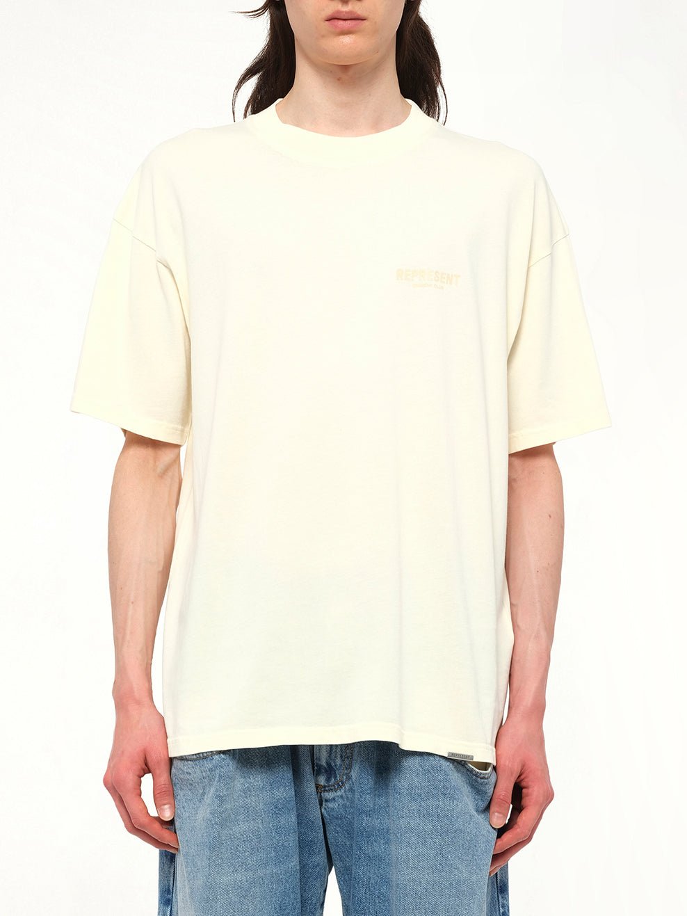 Image of T-Shirts. Product name - Represent Owners Club T-Shirt in Buttercream colour by brand - REPRESENT