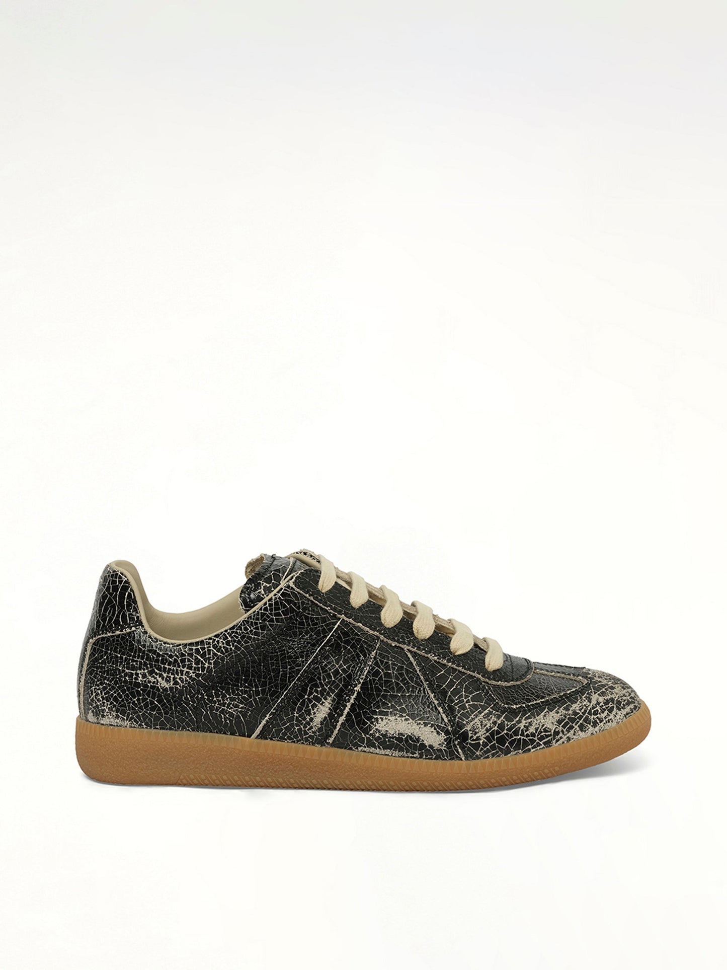 Image of Sneakers. Product name - Replica Crackling Leather Sneaker in Black colour by brand - MAISON MARGIELA