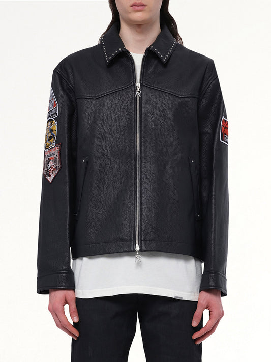 Image of Coats & Jackets. Productname: REPRESENT Iron Maiden Trooper Leather Jacket in JET BLACK colour by brand - REPRESENT