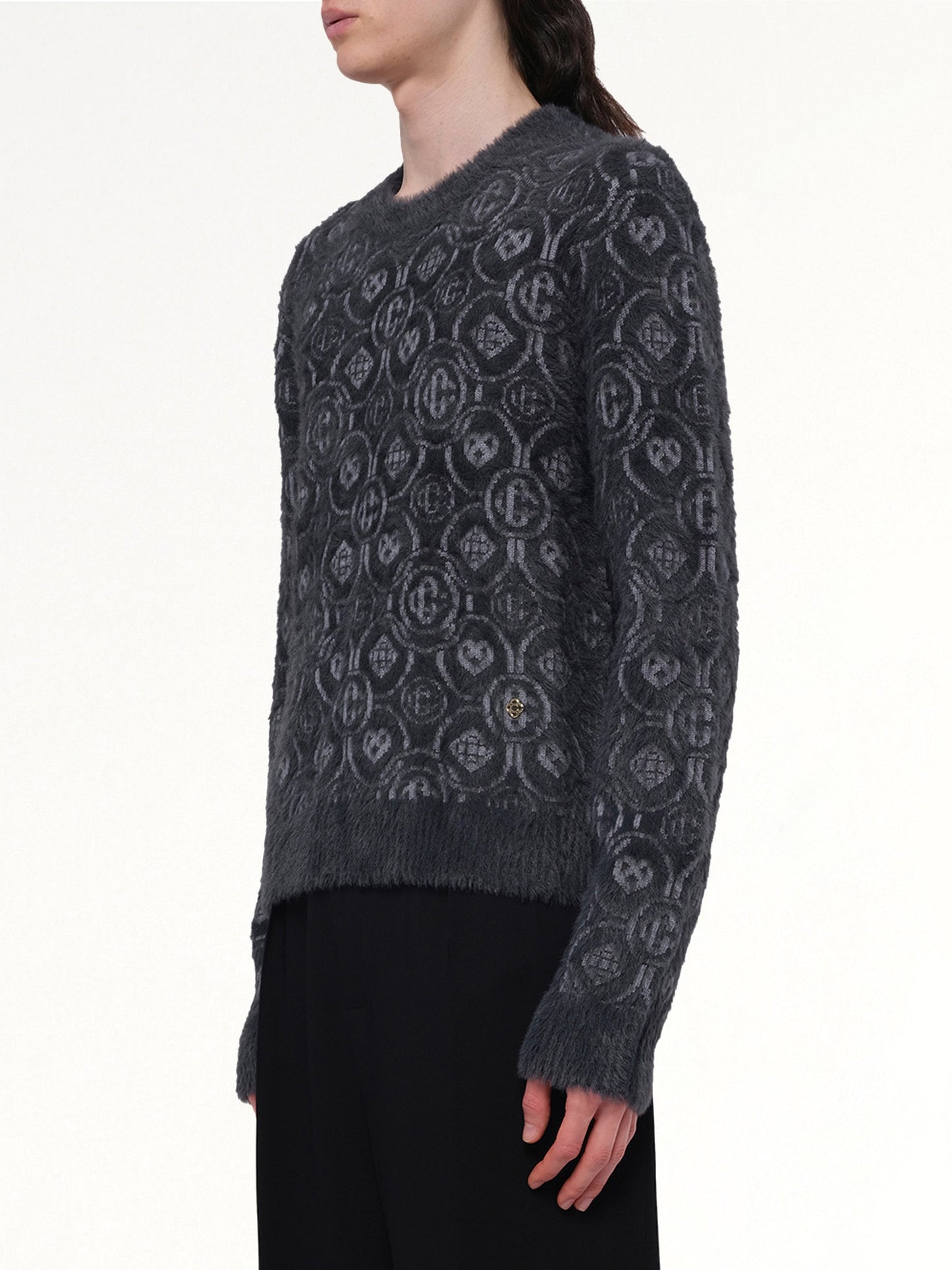 CASABLANCA Fluffy Monogram Knit Sweater (Grey)