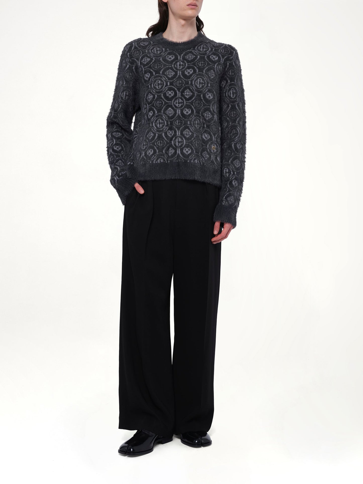 CASABLANCA Fluffy Monogram Knit Sweater (Grey)