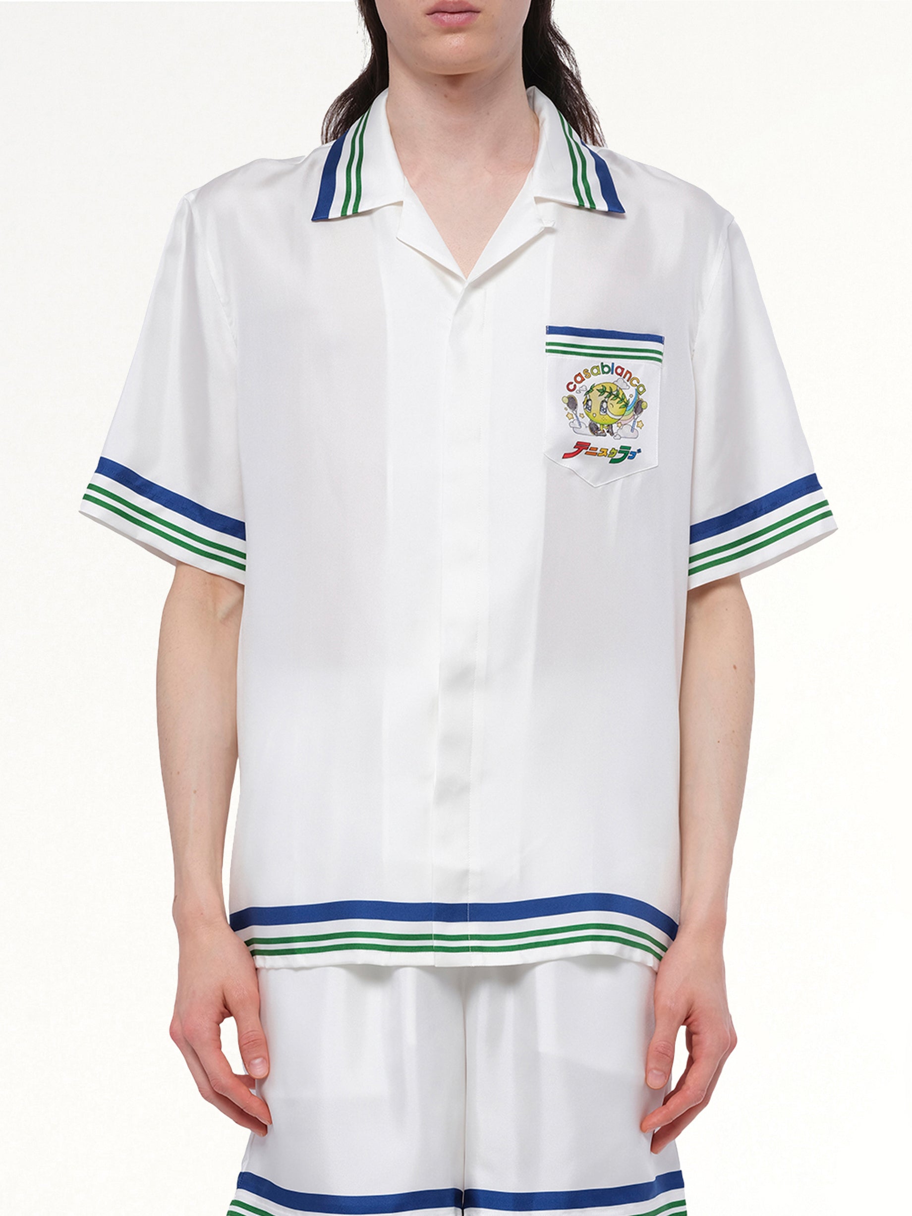 Image of a model wearing Tops. Productname: CASABLANCA Kawaii Tennis Boy Shirt in MULTICOLOUR colour by brand - CASABLANCA