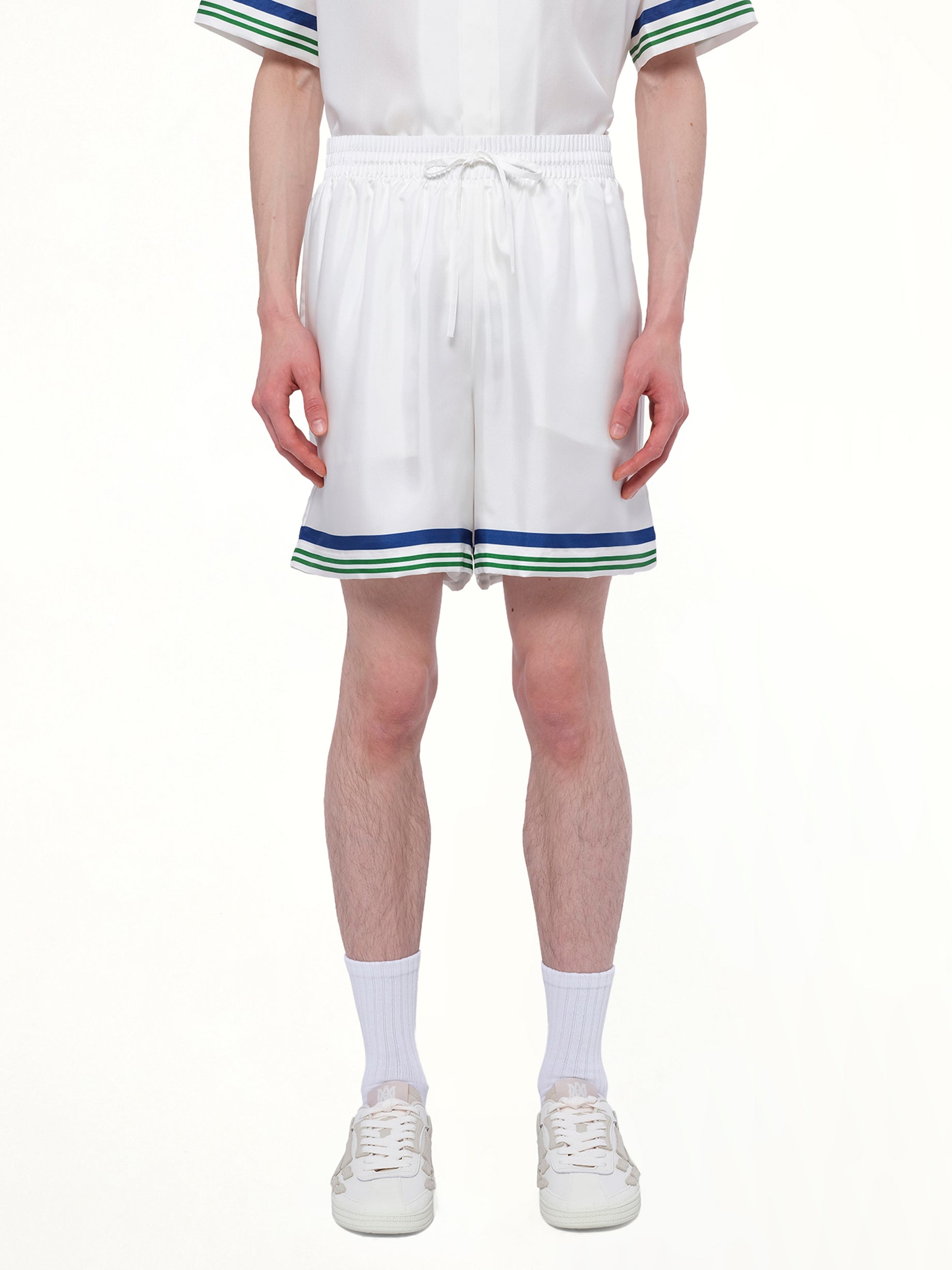 Image of a model wearing Shorts. Productname: CASABLANCA Kawaii Tennis Boy Shorts in MULTICOLOUR colour by brand - CASABLANCA