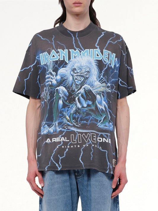 Image of a model wearing Tops. Productname: REPRESENT Iron Maiden a Real Live One T-Shirt in GREY colour by brand - REPRESENT