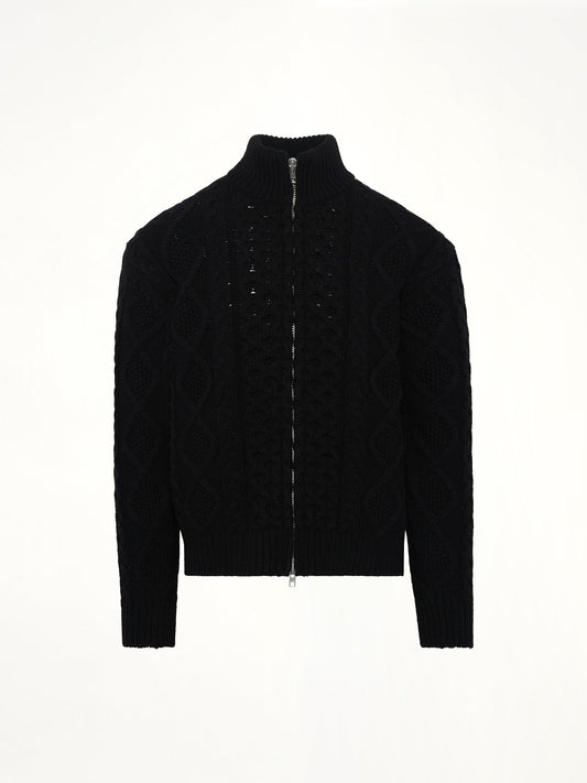 VOWELS Cable Knit Zip Up (Black)