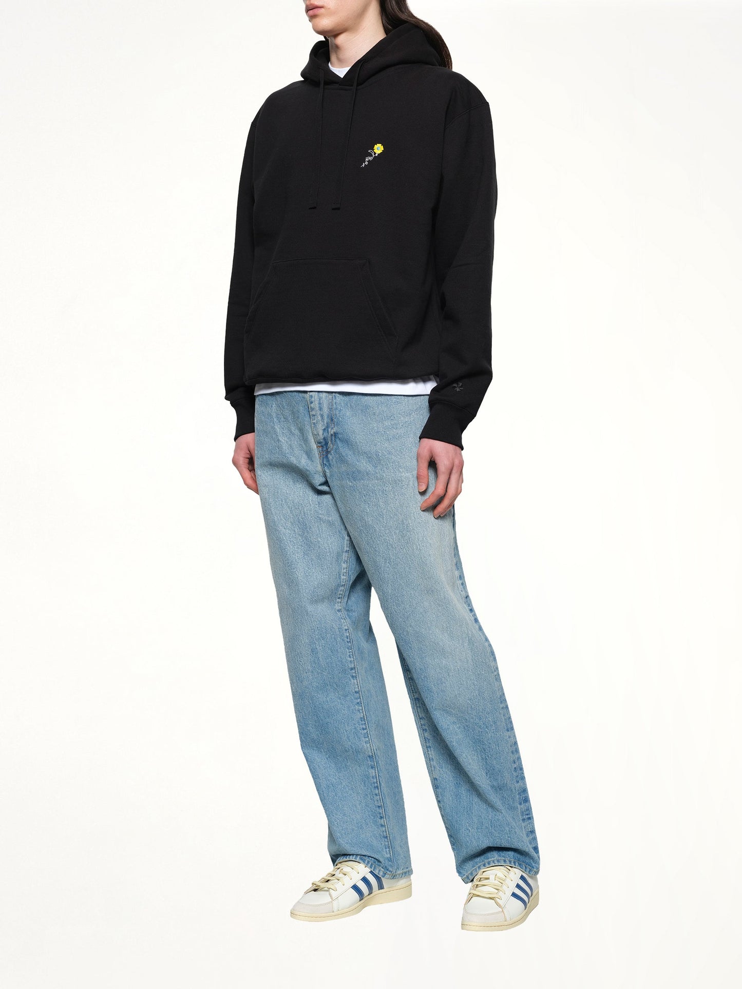 VOWELS Floral Embroidered Hoodie (Black)