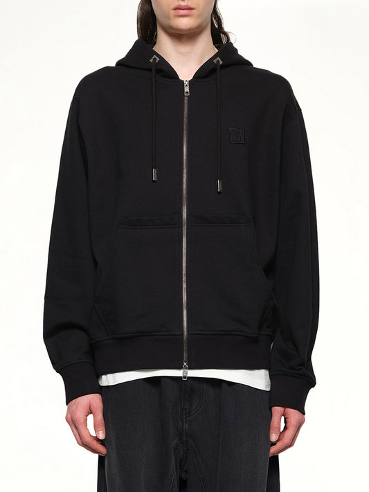 Image of a model wearing Outerwear. Productname: WOOYOUNGMI Zip Hoodie in BLACK colour by brand - WOOYOUNGMI