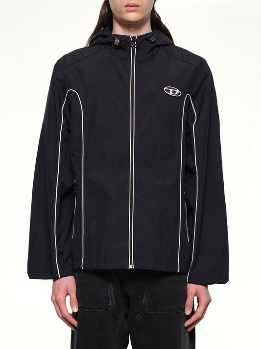 Image of a model wearing Outerwear. Productname: DIESEL J-HIVES Windbreaker in Black colour by brand - DIESEL