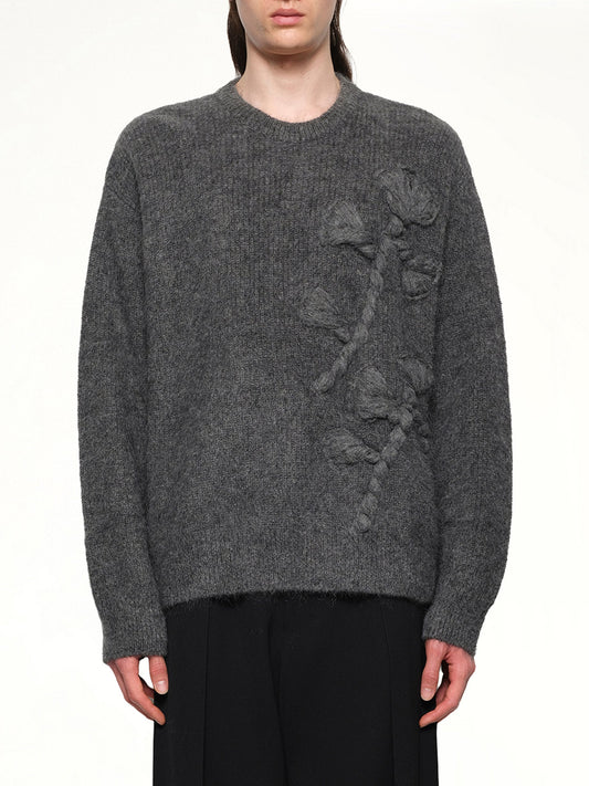 Image of a model wearing Outerwear. Productname: WOOYOUNGMI Flower Sweater in GREY colour by brand - WOOYOUNGMI