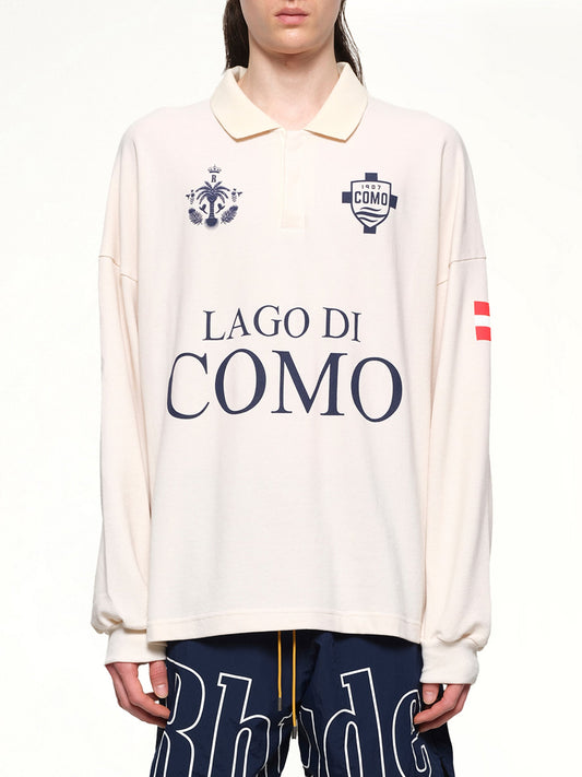 Image of a model wearing Tops. Productname: RHUDE FC Como Pique Polo in WHITE colour by brand - RHUDE