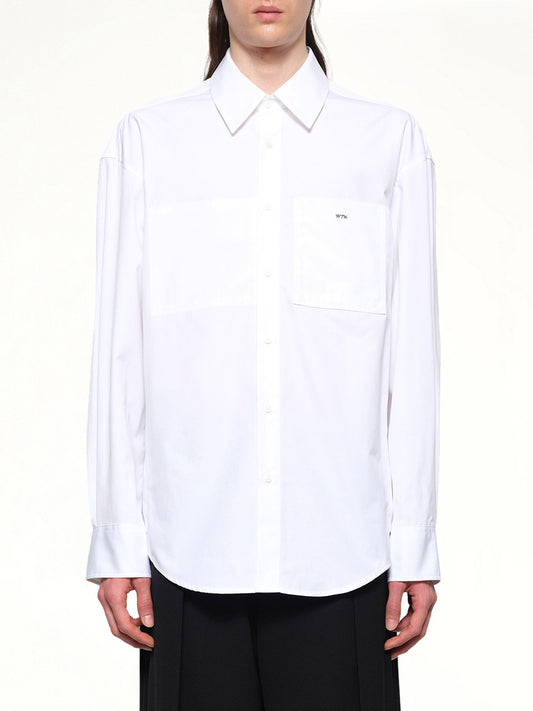Image of a model wearing Tops. Productname: WOOYOUNGMI Logo Button Up Shirt in WHITE colour by brand - WOOYOUNGMI