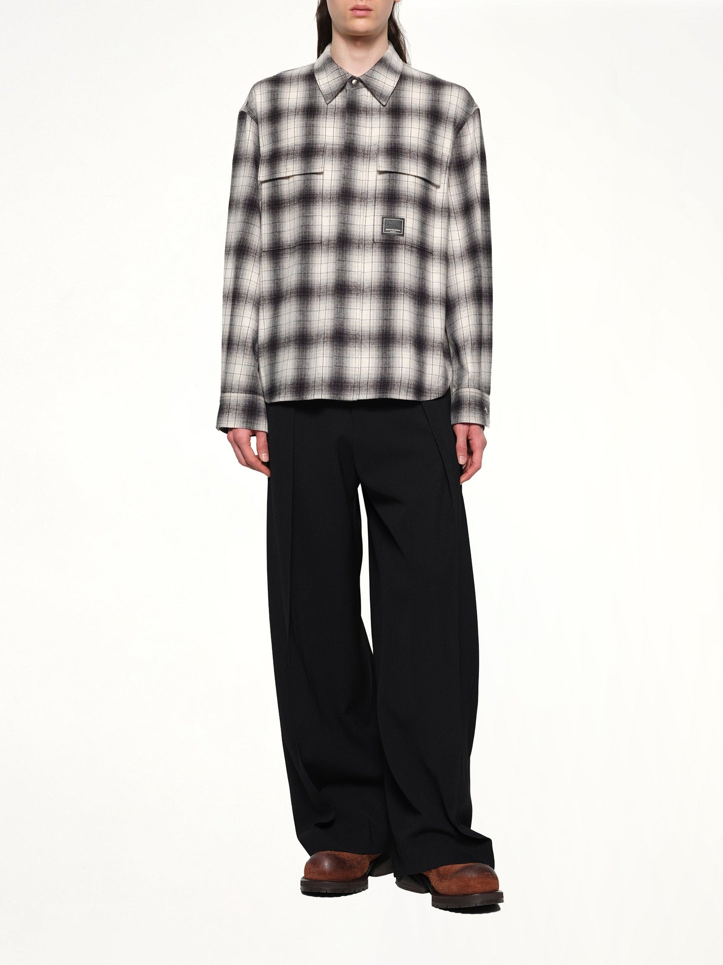 WOOYOUNGMI Logo Patch Check Shirt (Black)