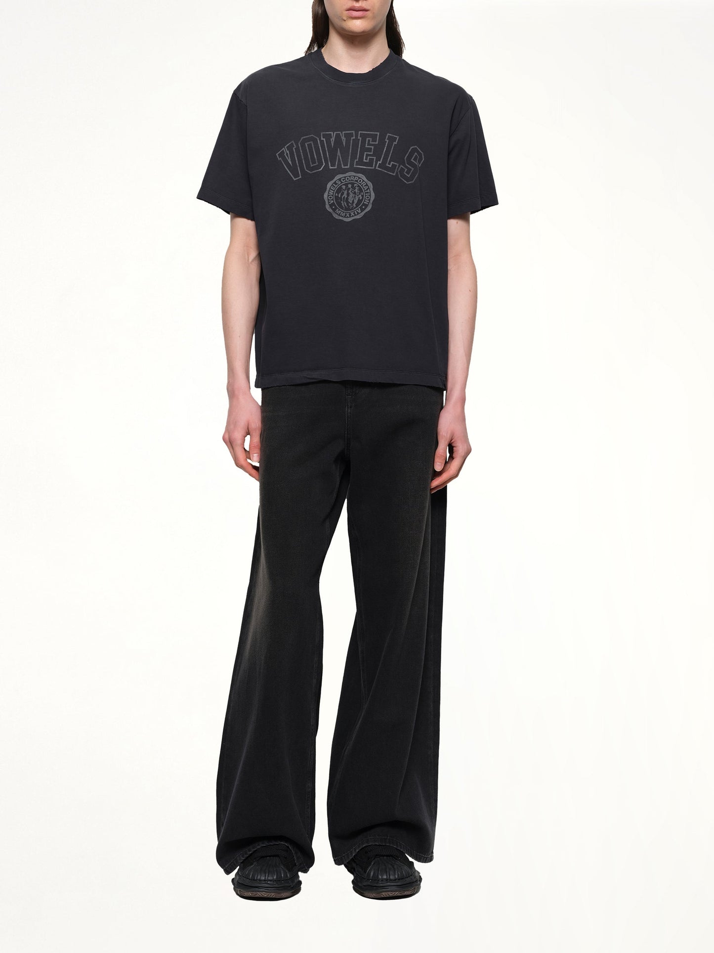 VOWELS Faded Collegiate T-Shirt (Black)